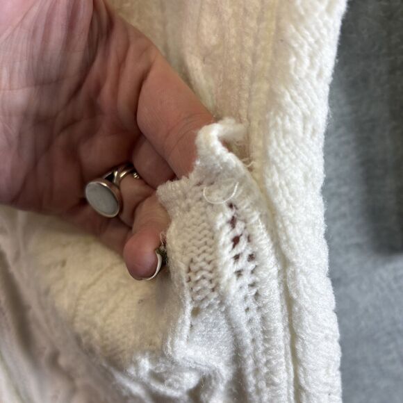 True Vintage 60s Tunic Sweater S White Cream Cable Knit Cardigan Pockets Cottage - Picture 4 of 16